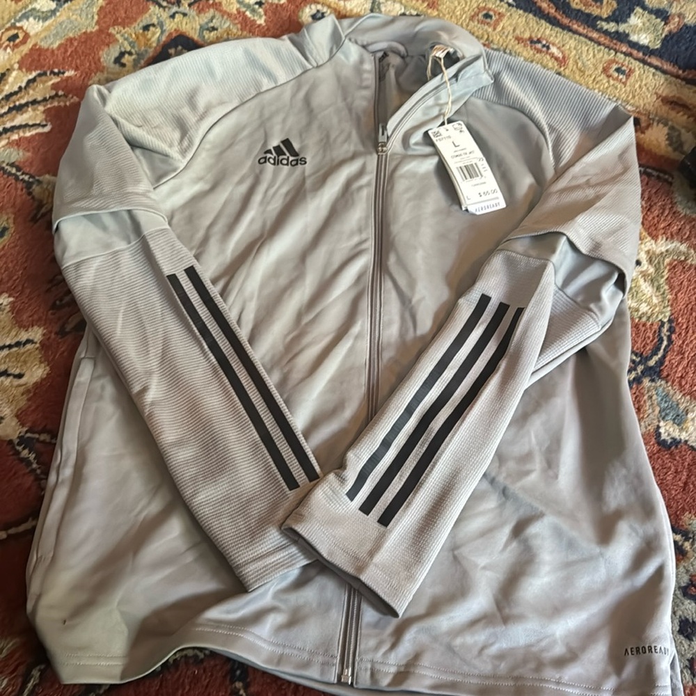 Adidas Light Grey Athletic Jacket  NWT size Large